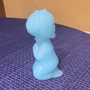 Fenton Glass Praying Girl Glossy Sky Blue delphite 4” tall